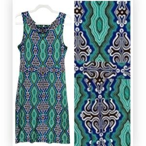Tory Burch Silk Blue and Green Patterned Mini Dress Small NWT $375